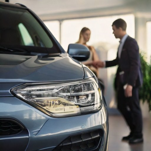 image shot inside of a car dealership where the customer and sales have agreed on a price